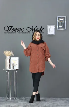 مانتو مخمل کبریتی سه جیب
