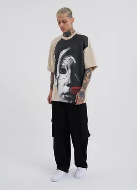 تیشرت مردانه Macstar Snake Face Oversize بژ روشن M2072