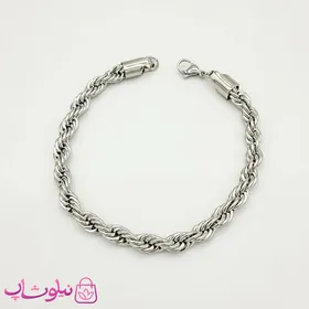 دستبند مردانه طنابی استیل نقره ای ضخیم