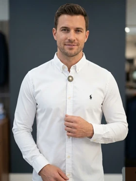 پیراهن آستین بلند POLO مدل slimfit رنگ سفید