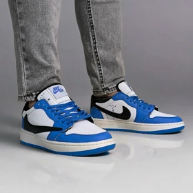 نایک ایر جردن 1 بدون ساق تراویس اسکات سفید آبی ( Nike Air Jordan 1 Low Travis Scott WB)
