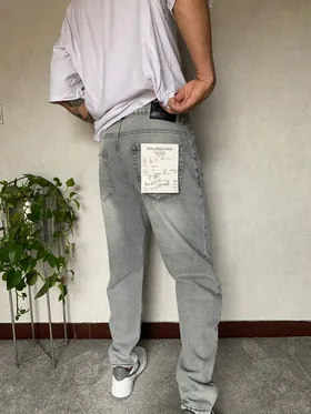 شلوار مام فیت طوسی روشن زاپ‌دار BALENCIAGA