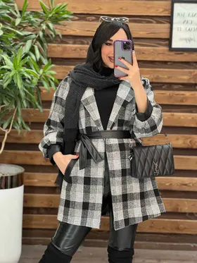 پالتو طرحدار سرآستین چرم