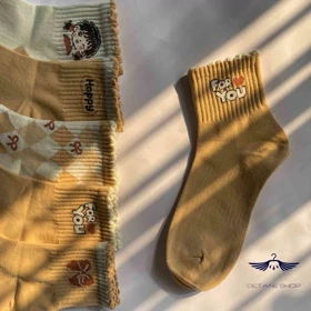 جوراب نیم ساق گلبهی طرح دخترو پاپیون وارداتی