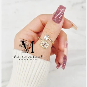 انگشتر زنانه ژوپینگ مدل دوقلو نگین‌دار طرح طلا مناسب استایل لوکس