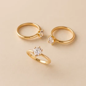 انگشتر تک‌نگین طلایی با نگین درخشان تراش الماسی