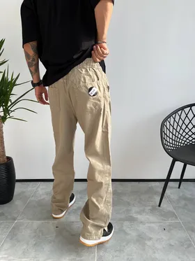 شلوار جین کتان نیم بگ DENIM رنگ خاکی