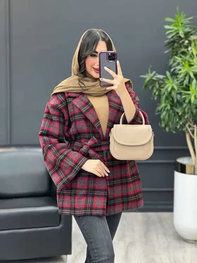پالتو چهارخونه کمر دار