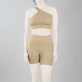 ست نیم‌تنه و کشاله بند ورزشی زنانه مدل 2061 کرم
