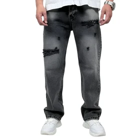 شلوار جین بگ مردانه طوسی مدل زاپ