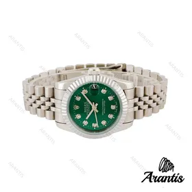 ساعت رولکس زنانه دیت جاست نقره ای صفحه سبز مدیوم w-1154