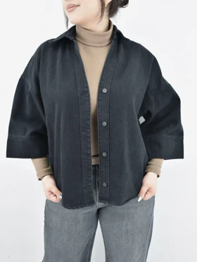 شومیز جین آستین سه ربع دخترانه ذغالی