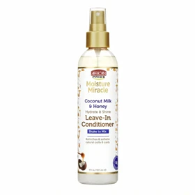 اسپری آبرسان و براق‌کننده مو آفریکن پراید مدل Moisture Miracle Coconut Oil & Baobab Oil مناسب انواع مو حجم 237 میلی‌لیتر