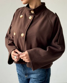 ترنچ کت یقه دکمه کد 100159 (قهوه ای)