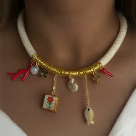 گردنبند زنانه تابستانی کرمی کد 1079