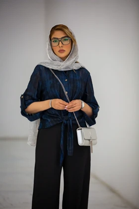 شومیز گازوئیلی گره‌ای (سرمه ای)