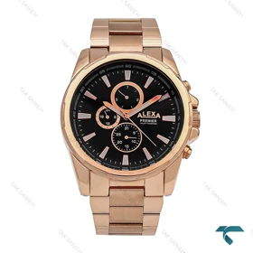 ساعت مچی الکسا پریمیر A0064 مردانه رزگلد صفحه مشکی Alexa-6226-G