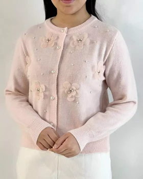 ژاکت بافت گل و مروارید گل برجسته کد 5318