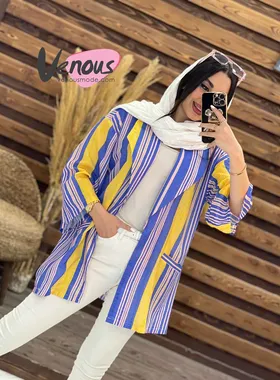 مانتو کتی راه راه یقه آمریکایی