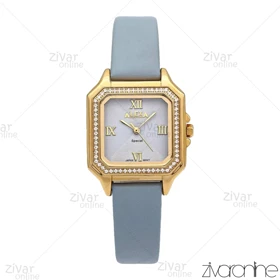 ساعت الکسا اسپشیال A2019 زنانه طلایی آبی دور نگین بند چرمی 106212