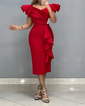 پیراهن میدی غواصی سرشانه دراپه
