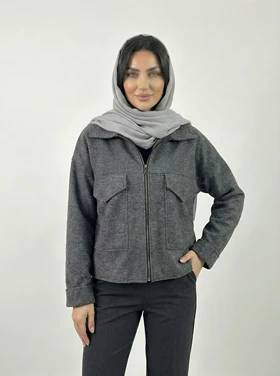 کت زنانه فوتر کوتاه رنگ مدادی دو جیب کد (8729)