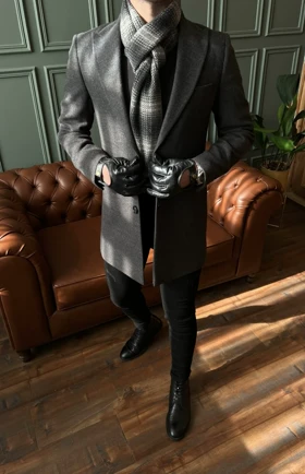 پالتو دو دکمه یقه بلیزر زغالی o122