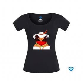 تیشرت ضدتعریق زنانه مشکی طرح دختر کلاه سفید