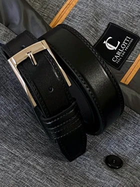 کمربند چرم طبیعی مشکی ساده b122