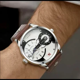 ساعت مچی مردانه اورجینال Never Stop با جعبه اورجینال و باطری اضافی بند چرمی قهوه ای