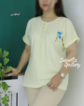 تیشرت جلو دکمه شاخه گل