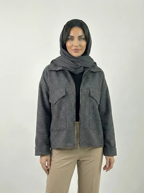 کت زنانه فوتر کوتاه رنگ مدادی دو جیب کد (8729)