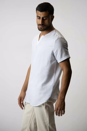 پیراهن یقه کوبایی آستین کوتاه راه دار مردانه