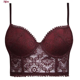 ست شورت و سوتین زنانه برتا مدل فنردار گیپور گل‌دار کد 5134-6043 رنگ زرشکی