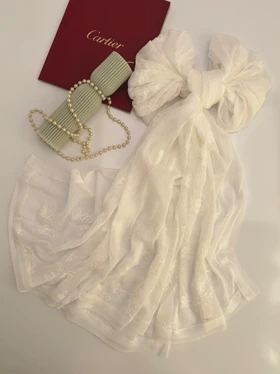 شال نخی گل‌دار 20681 (سفید)