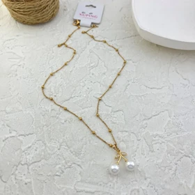 گردنبند زنانه ژوپینگ مدل نیرسا طرح طلا با آویز مروارید توپی