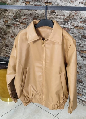 کت چرم اسپرت مدل ژوانا کد 40243 (نسکافه ای)