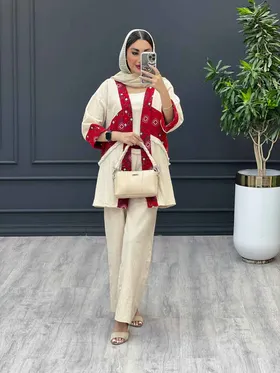 ست مانتو و شلوار لینن ترکیبی سنتی