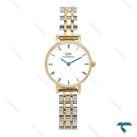 ساعت DW مینی زنانه گرد دورنگ طلایی ایندکس یونانی DW-5993-24-L