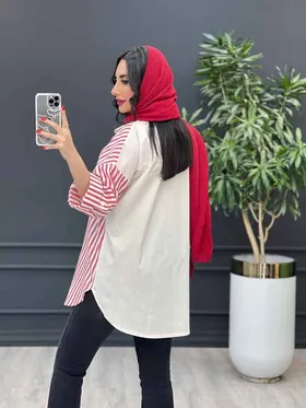 مانتو لینن راه راه ترکیبی