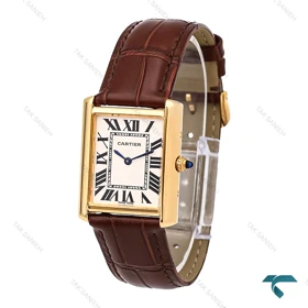 ساعت کارتیر Tank زنانه طلایی بند چرم قهوه ای مدیوم Cartier-6364-G