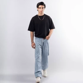 تیشرت لش باکسی پارچه ماکان گرماژ بالا مشکی کد 35