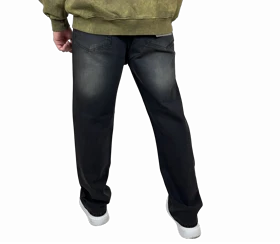 شلوار جین نیم بگ مردانه زاپ‌دار (Semi-Baggy) ذغالی شسته شده