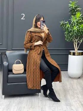 پالتو چهارخونه بلند آستین سگک