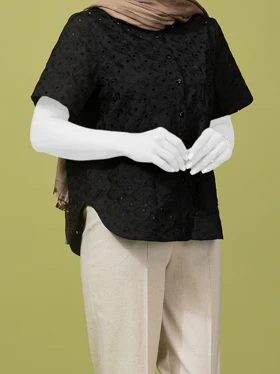 شومیز زنانه خامه دوزی جیب‌دار جلو دکمه دار آسو