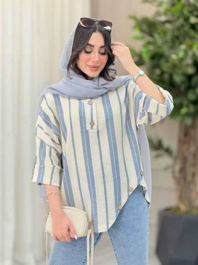 شومیز راه راه پایین هلال چهاردکمه