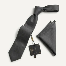 کراوات و پوشت دستدوز طرح لیزارد برند Massimo Dutti (طوسی آنتراسیت)
