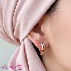 گوشواره دخترانه YSX مدل حلقه‌ای قرمز سفید کد 2991