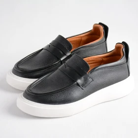 کفش چرم کالج زنانه 6092 (مشکی)