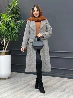 پالتو بلند چهارخونه شش دکمه